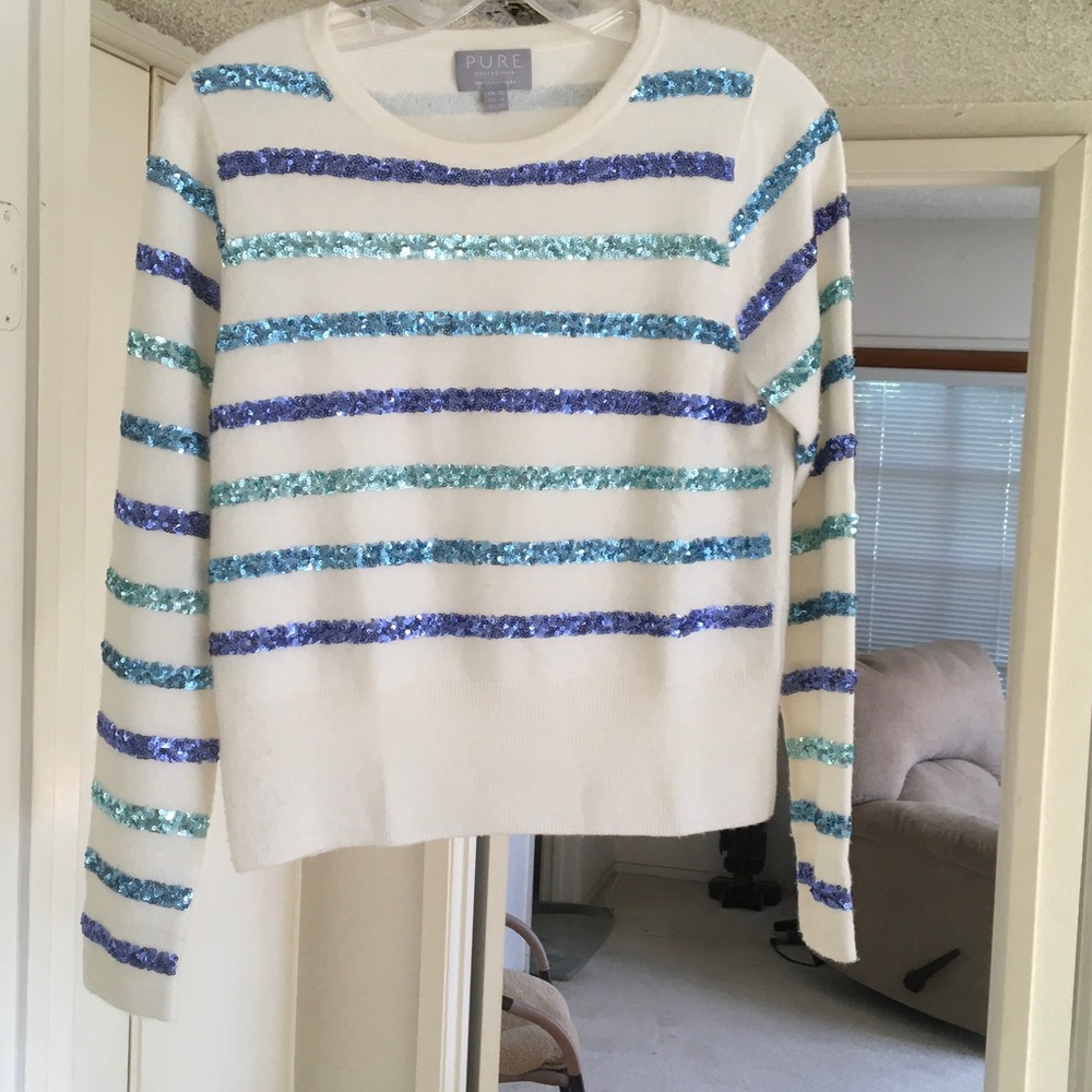 PURE COLLECTION/IVORYwBLUE & TURQUOISE SEQUIN STRIPS